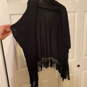 Simple Black Kimono with Fringe